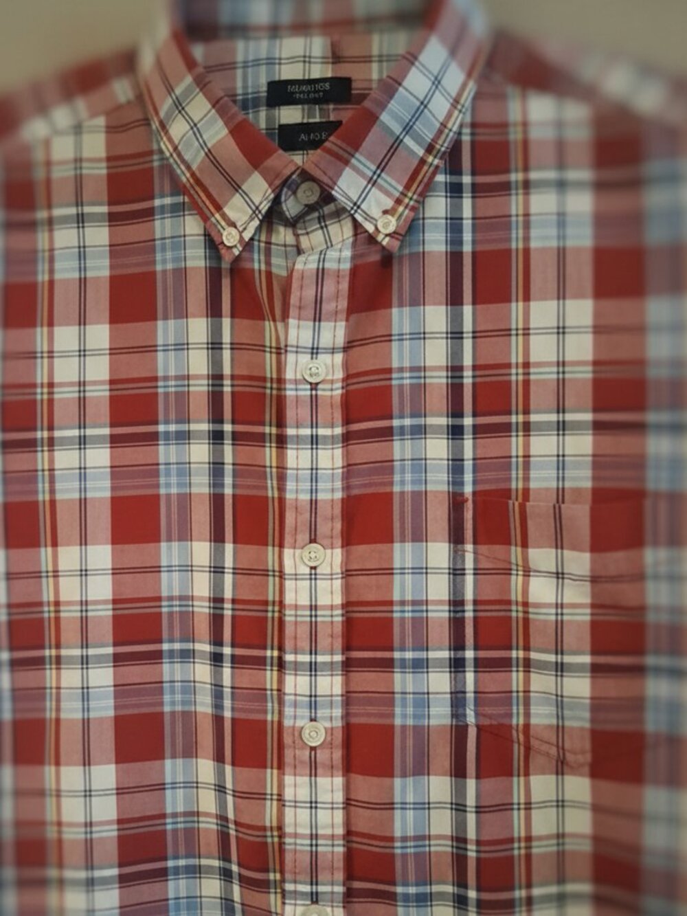 Arrow Men's-Short-Sleeve, Button-Down Shirt-Plaid - Red, Black, Blue, White-XL